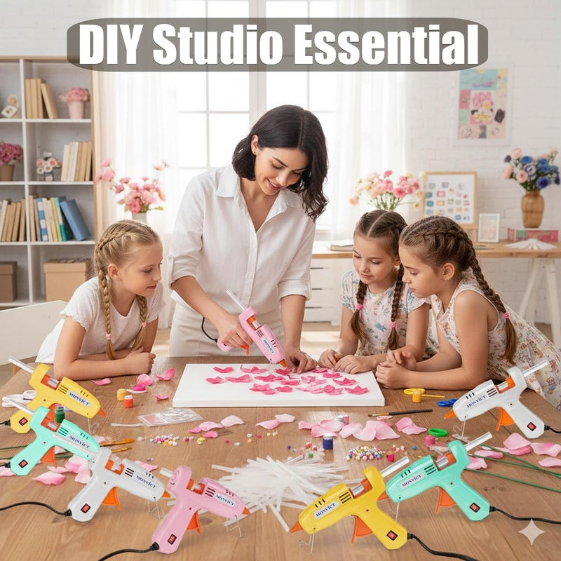 MONVICT 8 Pack 30W Hot Glue Gun Set with 50 Glue Sticks 2 Each of Pink/White/Lake Blue/Yellow - Easy to Use for DIY Crafts, Arts, Class Projects, School, Home Repairs - High Temp Mini Glue Guns - Image 3